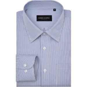 Alimens & Gentle Men’s Stripe Dress Shirts Transitional Weather Long Sleeve Casual Button Down Business Shirt Poplin Top(Navy Blue)