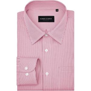 Alimens & Gentle Men’s Stripe Dress Shirts Transitional Weather Long Sleeve Casual Button Down Business Shirt Poplin Top(Red)