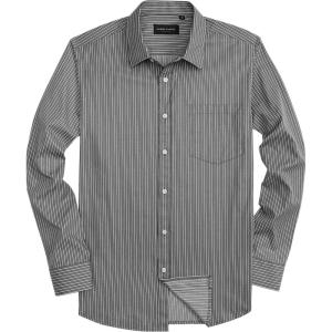 Alimens & Gentle Men’s Striped Dress Shirt Button Down Regular Fit Shirts Casual Business Transitional Weather(Black White Stripe)