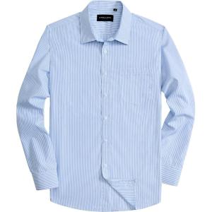 Alimens & Gentle Men’s Striped Dress Shirt Button Down Regular Fit Shirts Casual Business Transitional Weather(Blue Stripe)