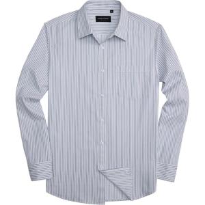 Alimens & Gentle Men’s Striped Dress Shirt Button Down Regular Fit Shirts Casual Business Transitional Weather(Gray Blue Stripe)