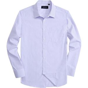 Alimens & Gentle Men’s Striped Dress Shirt Button Down Regular Fit Shirts Casual Business Transitional Weather(Light Blue Stripe)
