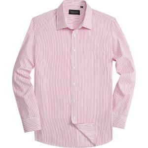 Alimens & Gentle Men’s Striped Dress Shirt Button Down Regular Fit Shirts Casual Business Transitional Weather(Red Stripe)
