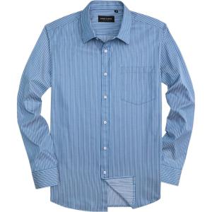 Alimens & Gentle Men’s Striped Dress Shirt Button Down Regular Fit Shirts Casual Business Transitional Weather(White Blue Stripe)
