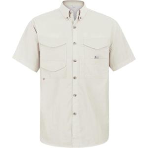 Alimens & Gentle Short Sleeve Fishing Shirt Wicking Fabric Sun Protection Casual Button Down Shirts(Beige)