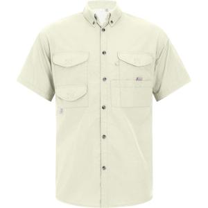 Alimens & Gentle Short Sleeve Fishing Shirt Wicking Fabric Sun Protection Casual Button Down Shirts(Beige White)