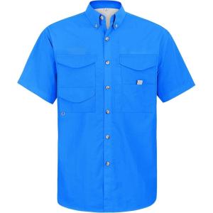 Alimens & Gentle Short Sleeve Fishing Shirt Wicking Fabric Sun Protection Casual Button Down Shirts(Bright Blue)