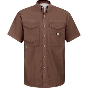 Alimens & Gentle Short Sleeve Fishing Shirt Wicking Fabric Sun Protection Casual Button Down Shirts(Brown)