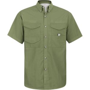 Alimens & Gentle Short Sleeve Fishing Shirt Wicking Fabric Sun Protection Casual Button Down Shirts(Grass Green)