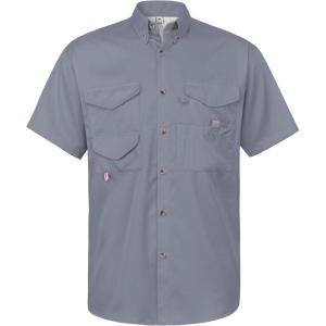 Alimens & Gentle Short Sleeve Fishing Shirt Wicking Fabric Sun Protection Casual Button Down Shirts(Grey)