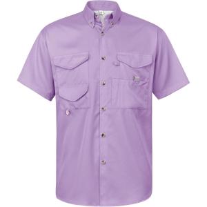 Alimens & Gentle Short Sleeve Fishing Shirt Wicking Fabric Sun Protection Casual Button Down Shirts(Lilac Purple)