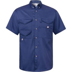 Alimens & Gentle Short Sleeve Fishing Shirt Wicking Fabric Sun Protection Casual Button Down Shirts(Navy)