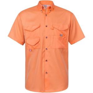 Alimens & Gentle Short Sleeve Fishing Shirt Wicking Fabric Sun Protection Casual Button Down Shirts(Orange)