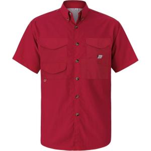 Alimens & Gentle Short Sleeve Fishing Shirt Wicking Fabric Sun Protection Casual Button Down Shirts(Red)
