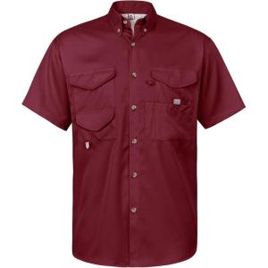 Alimens & Gentle Short Sleeve Fishing Shirt Wicking Fabric Sun Protection Casual Button Down Shirts(Ruby Red)