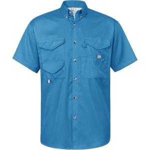 Alimens & Gentle Short Sleeve Fishing Shirt Wicking Fabric Sun Protection Casual Button Down Shirts(Teal Blue)