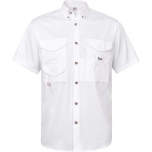 Alimens & Gentle Short Sleeve Fishing Shirt Wicking Fabric Sun Protection Casual Button Down Shirts(White)