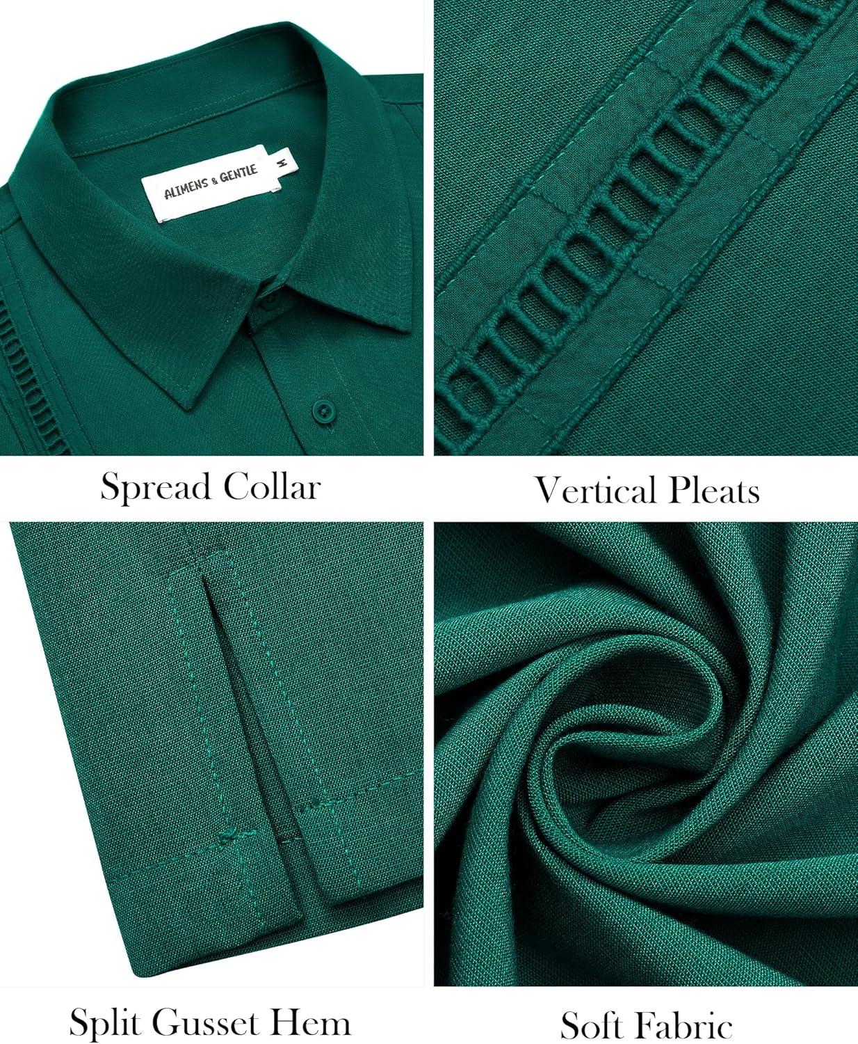 imageAlimens amp Gentle Mens Cuban Guayabera Shirt Short Sleeve Untucked Soild Button Down Shirts Beach Wedding Causal Vacation TopsDark Green