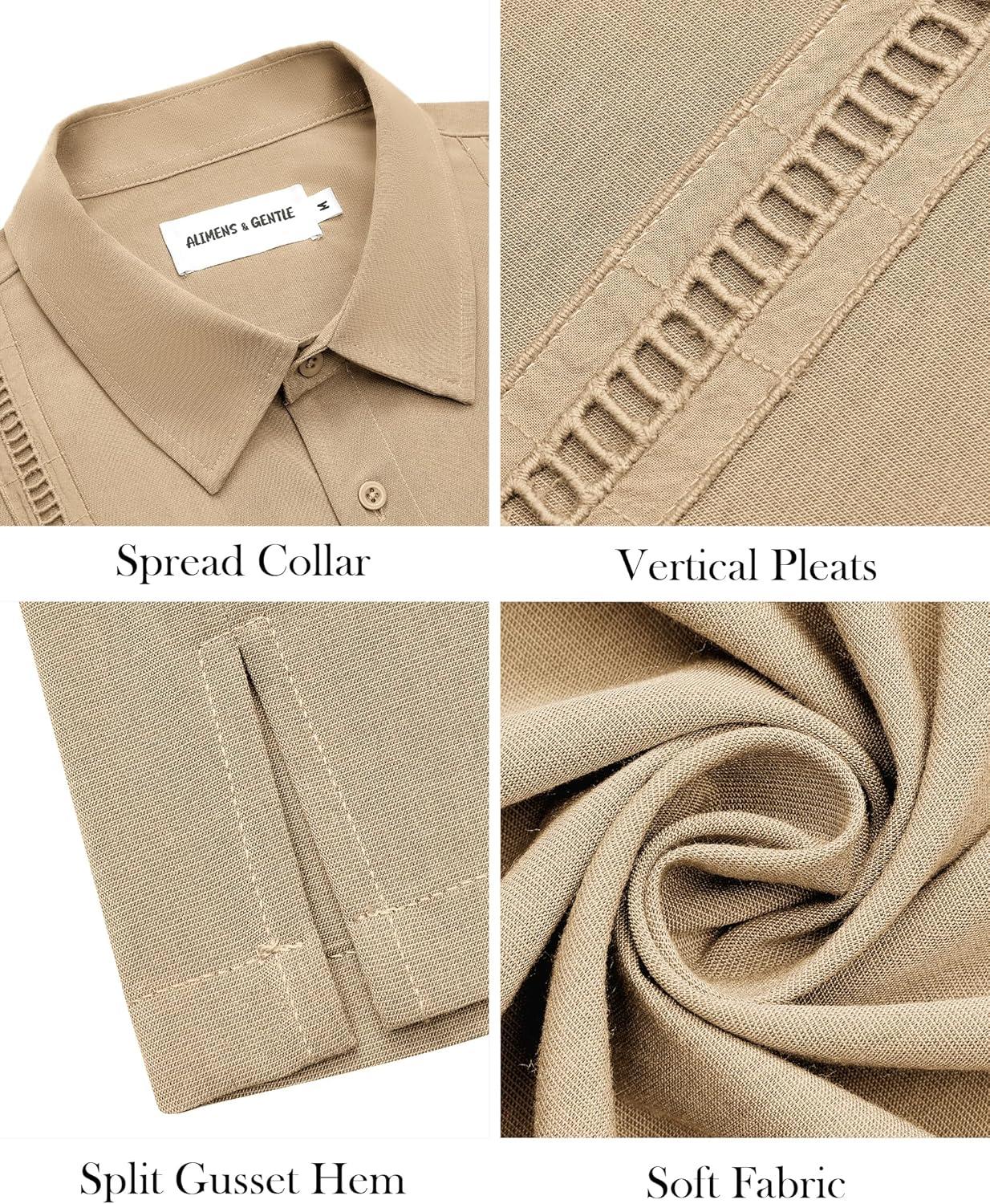imageAlimens amp Gentle Mens Cuban Guayabera Shirt Short Sleeve Untucked Soild Button Down Shirts Beach Wedding Causal Vacation TopsKahki