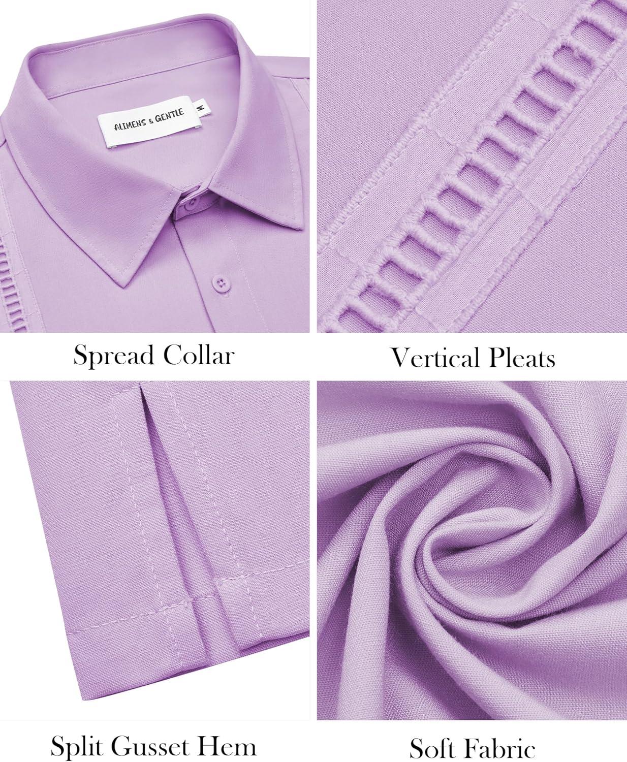 imageAlimens amp Gentle Mens Cuban Guayabera Shirt Short Sleeve Untucked Soild Button Down Shirts Beach Wedding Causal Vacation TopsLight Purple