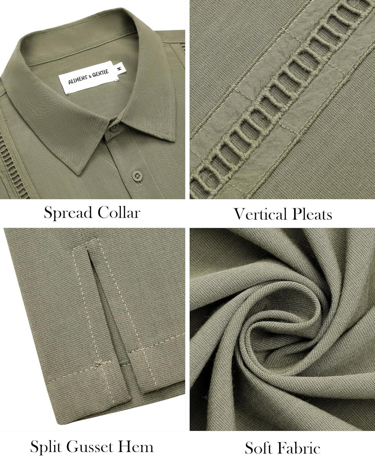 imageAlimens amp Gentle Mens Cuban Guayabera Shirt Short Sleeve Untucked Soild Button Down Shirts Beach Wedding Causal Vacation TopsOlive Green