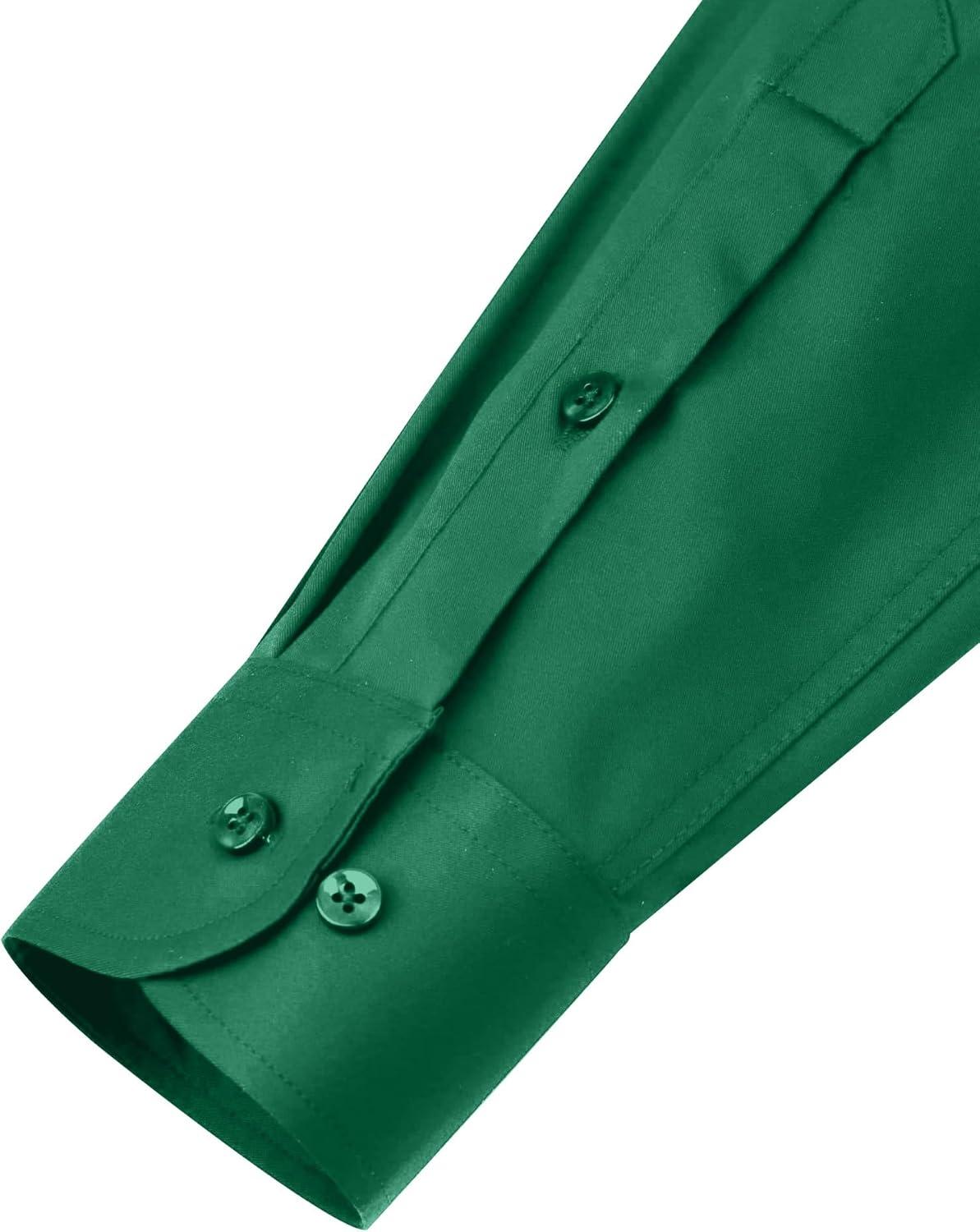 imageAlimens amp Gentle Mens Dress Shirts Long Sleeve WrinkleFree Stretch Shirts Solid Formal Button Down Shirt with PocketGreen