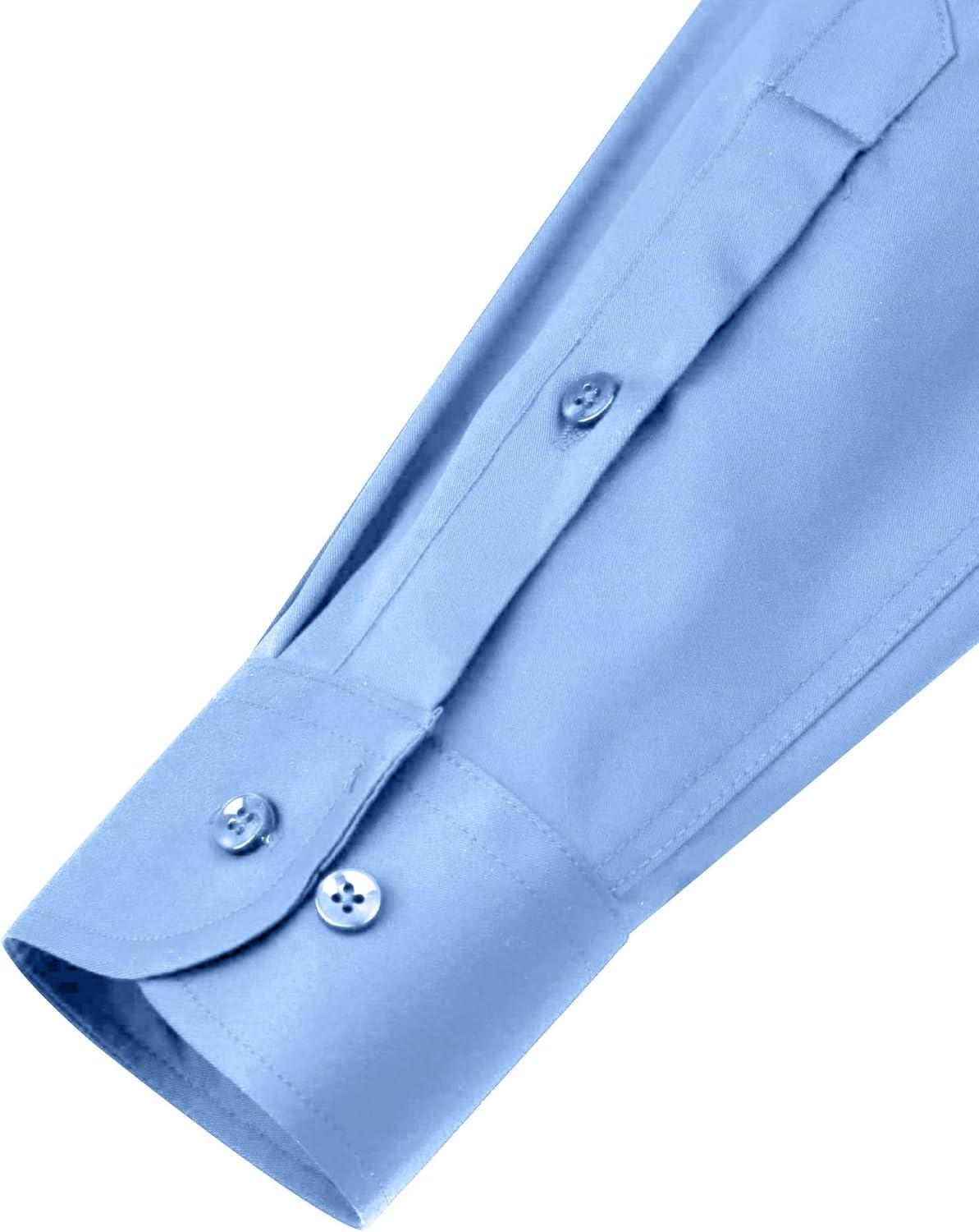 imageAlimens amp Gentle Mens Dress Shirts Long Sleeve WrinkleFree Stretch Shirts Solid Formal Button Down Shirt with PocketMisty Blue