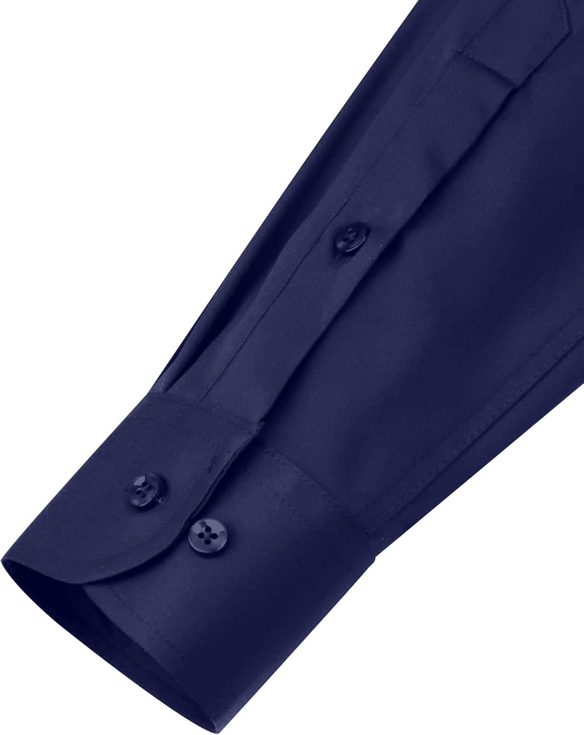 imageAlimens amp Gentle Mens Dress Shirts Long Sleeve WrinkleFree Stretch Shirts Solid Formal Button Down Shirt with PocketNavy Blue