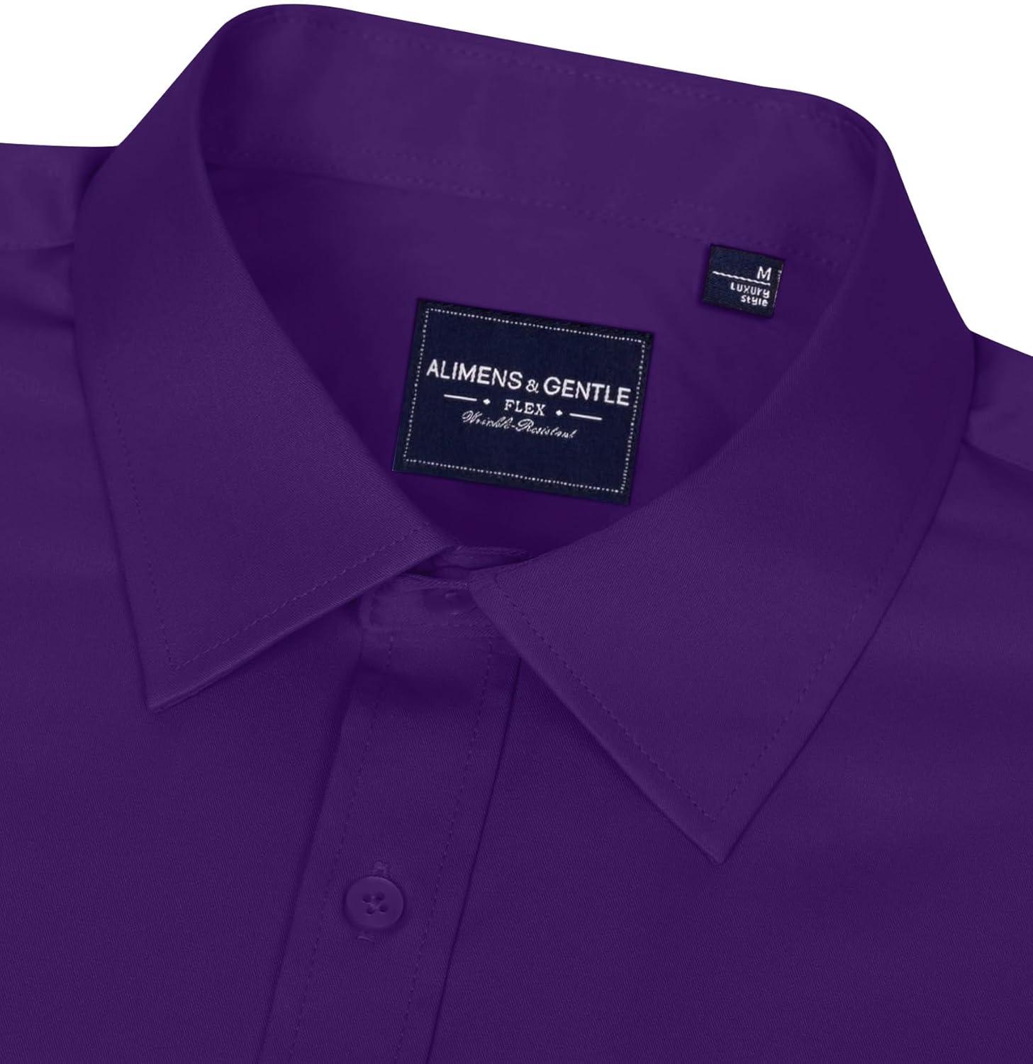 imageAlimens amp Gentle Mens Dress Shirts Long Sleeve WrinkleFree Stretch Shirts Solid Formal Button Down Shirt with PocketPurple