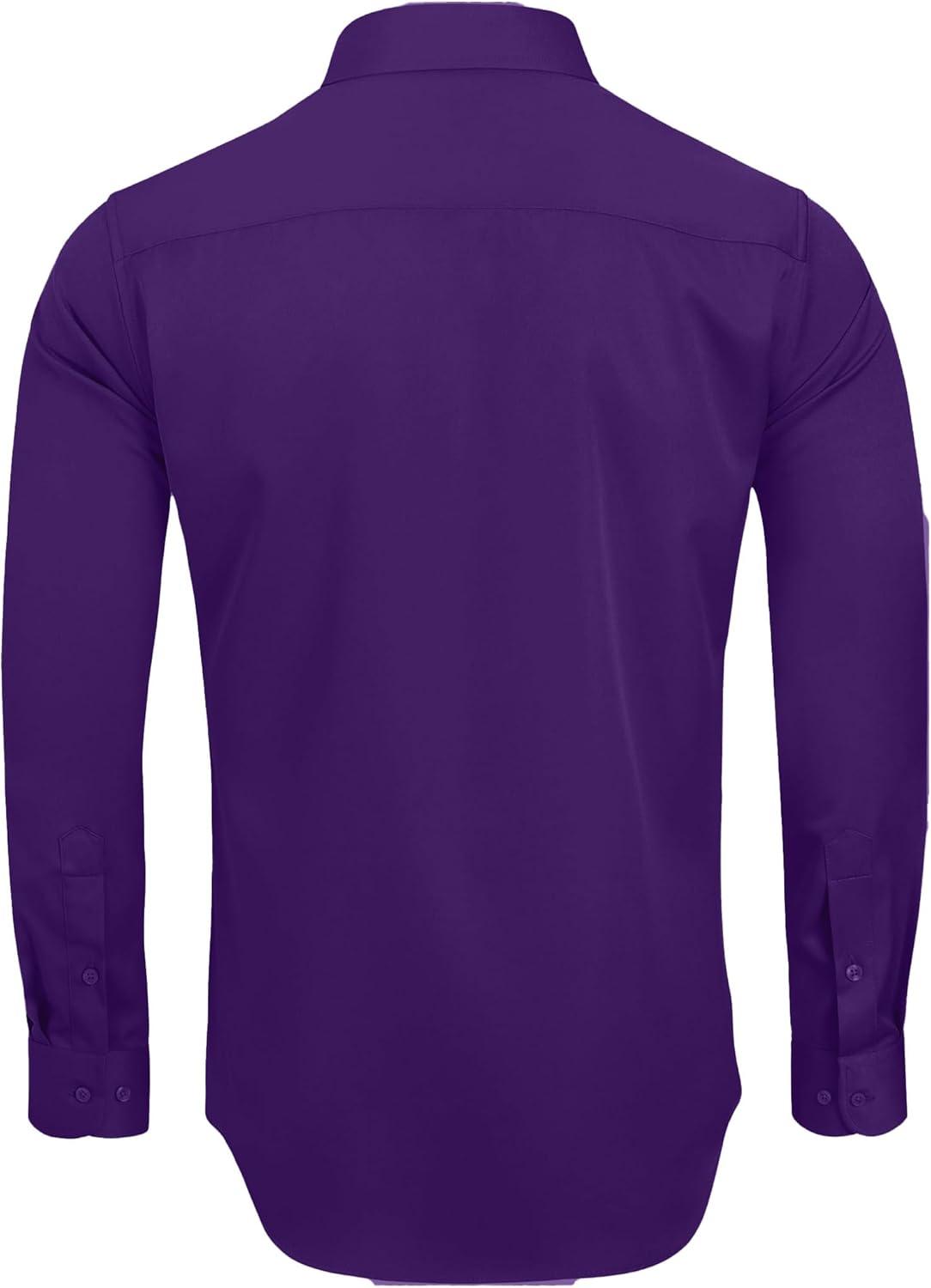 imageAlimens amp Gentle Mens Dress Shirts Long Sleeve WrinkleFree Stretch Shirts Solid Formal Button Down Shirt with PocketPurple