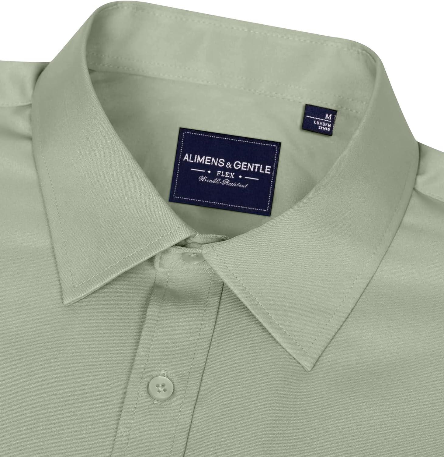 imageAlimens amp Gentle Mens Dress Shirts Long Sleeve WrinkleFree Stretch Shirts Solid Formal Button Down Shirt with PocketSage Green