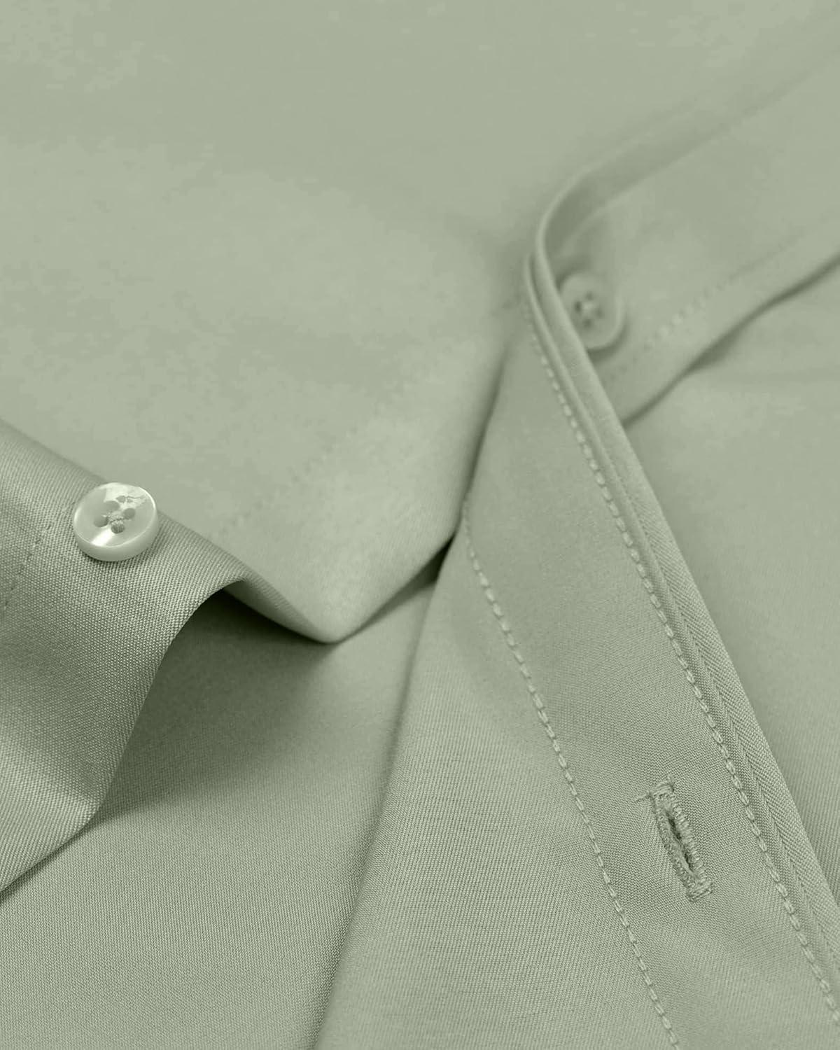 imageAlimens amp Gentle Mens Dress Shirts Long Sleeve WrinkleFree Stretch Shirts Solid Formal Button Down Shirt with PocketSage Green