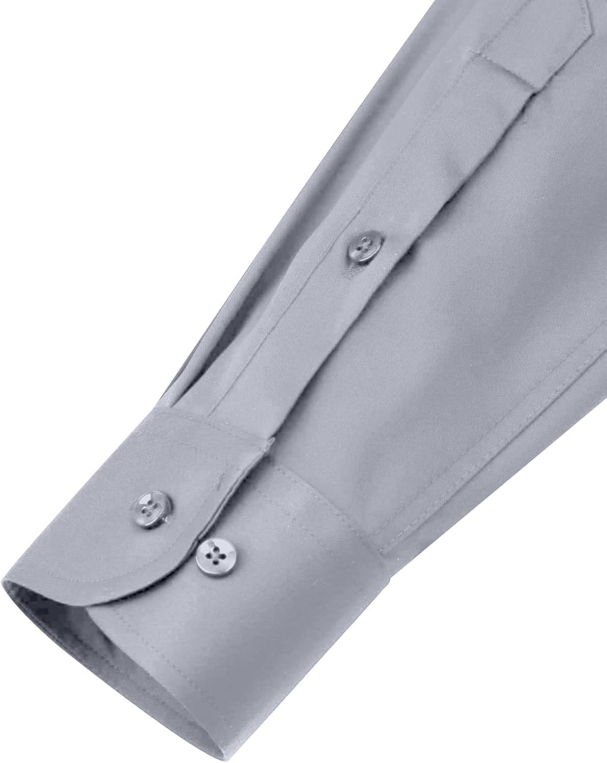 imageAlimens amp Gentle Mens Dress Shirts Long Sleeve WrinkleFree Stretch Shirts Solid Formal Button Down Shirt with PocketSilver