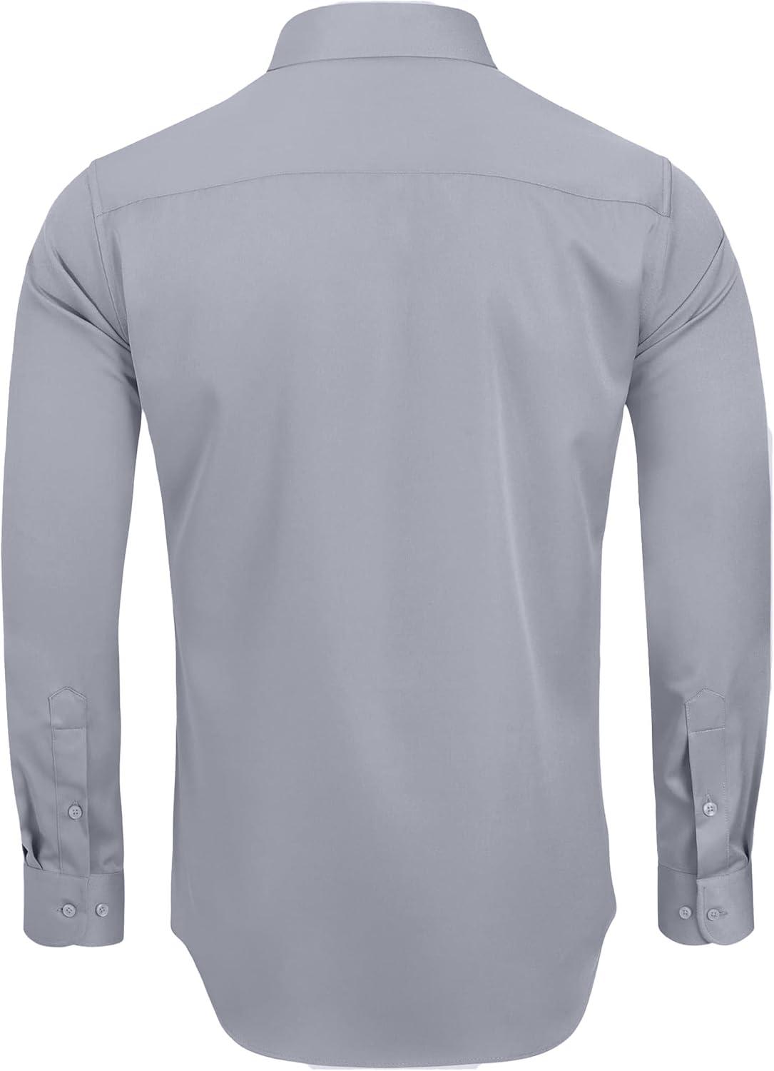 imageAlimens amp Gentle Mens Dress Shirts Long Sleeve WrinkleFree Stretch Shirts Solid Formal Button Down Shirt with PocketSilver