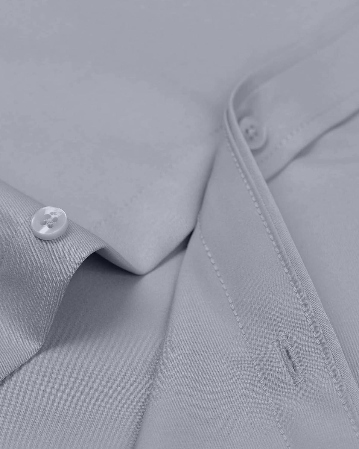 imageAlimens amp Gentle Mens Dress Shirts Long Sleeve WrinkleFree Stretch Shirts Solid Formal Button Down Shirt with PocketSilver