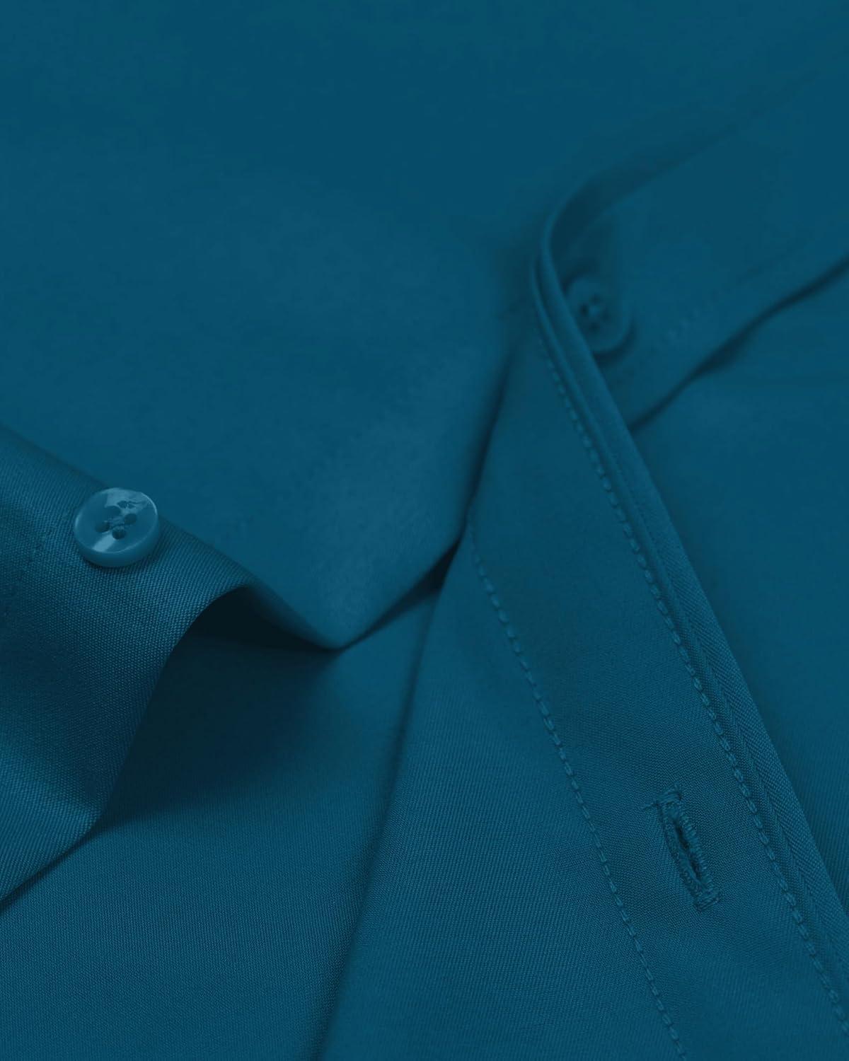 imageAlimens amp Gentle Mens Dress Shirts Long Sleeve WrinkleFree Stretch Shirts Solid Formal Button Down Shirt with PocketTurquoise