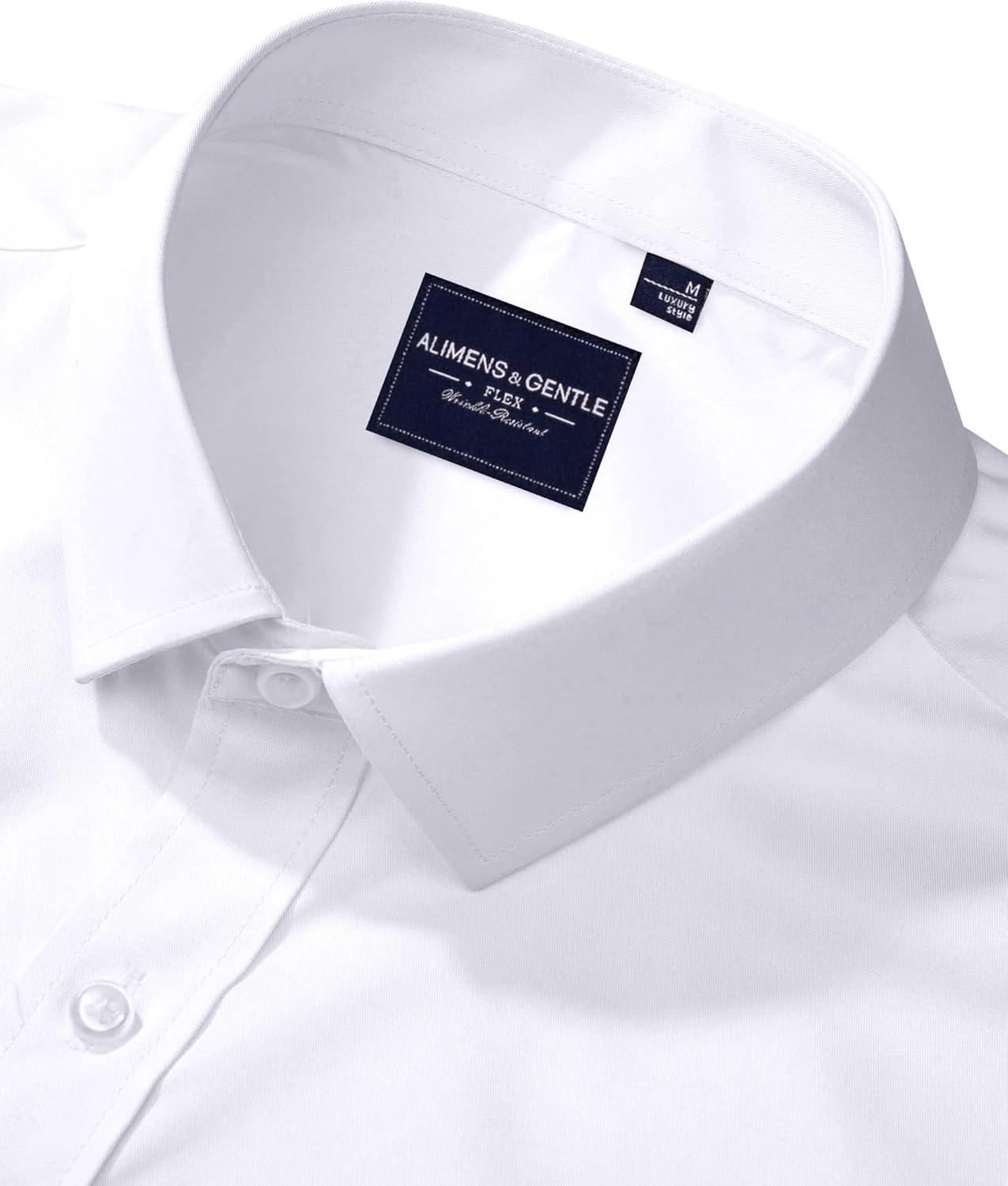 imageAlimens amp Gentle Mens Dress Shirts Long Sleeve WrinkleFree Stretch Shirts Solid Formal Button Down Shirt with PocketWhite