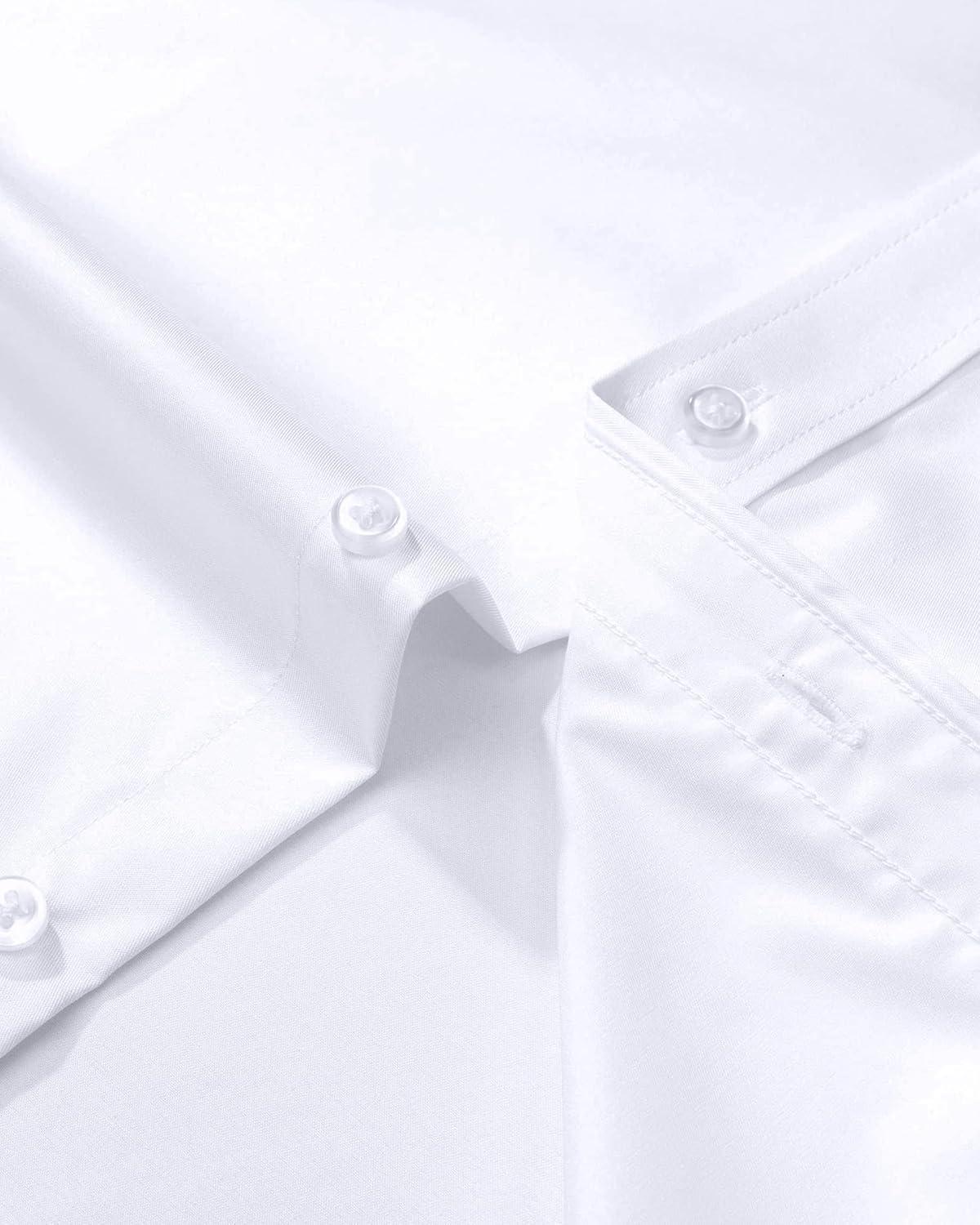 imageAlimens amp Gentle Mens Dress Shirts Long Sleeve WrinkleFree Stretch Shirts Solid Formal Button Down Shirt with PocketWhite