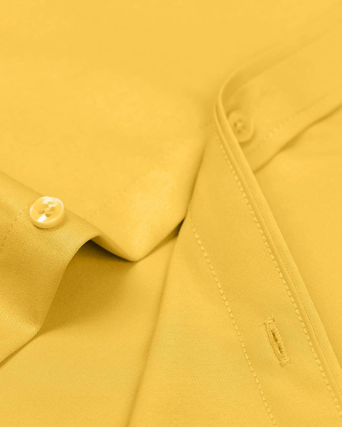 imageAlimens amp Gentle Mens Dress Shirts Long Sleeve WrinkleFree Stretch Shirts Solid Formal Button Down Shirt with PocketYellow