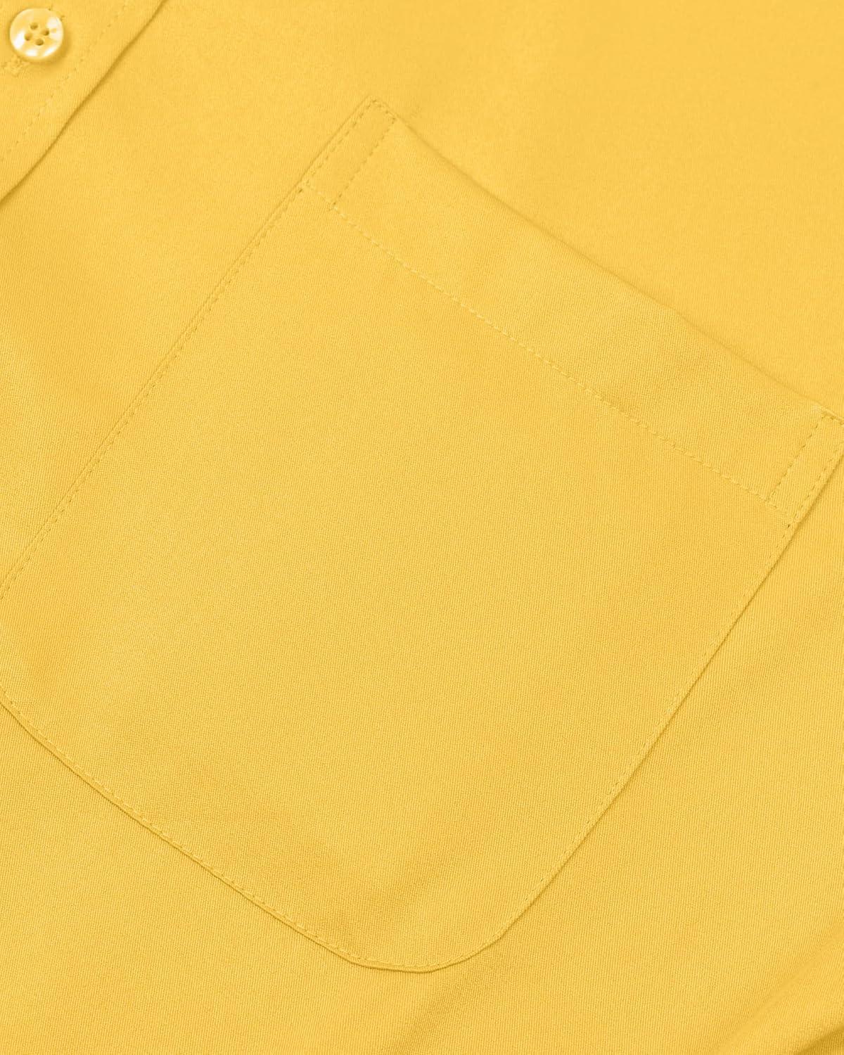 imageAlimens amp Gentle Mens Dress Shirts Long Sleeve WrinkleFree Stretch Shirts Solid Formal Button Down Shirt with PocketYellow