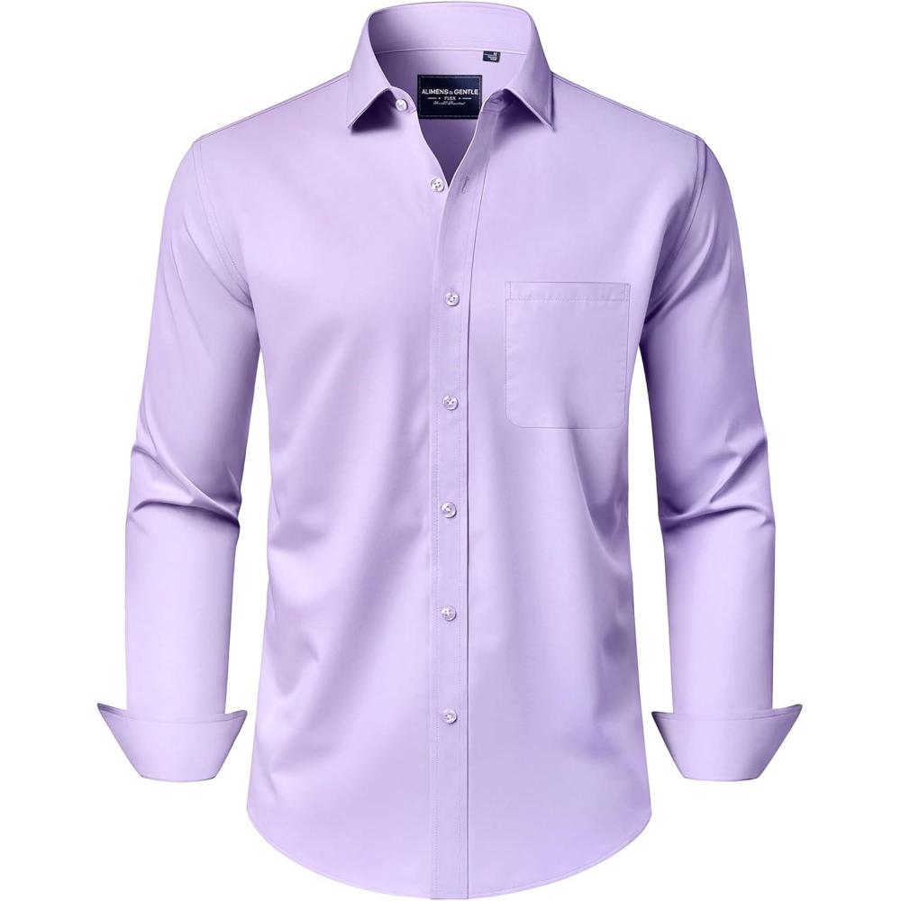imageAlimens amp Gentle Mens Dress Shirts Long Sleeve WrinkleFree Stretch Shirts Solid Formal Button Down Shirt with PocketLavender Purple