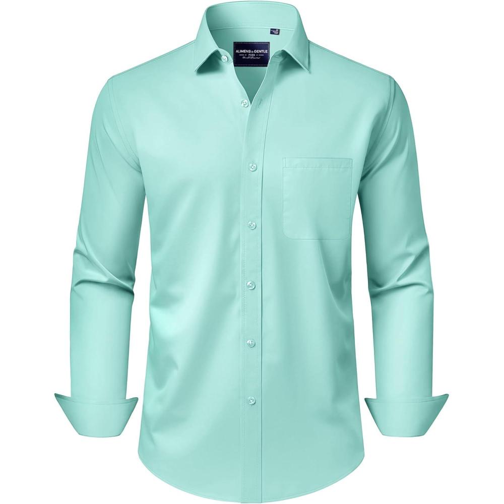 imageAlimens amp Gentle Mens Dress Shirts Long Sleeve WrinkleFree Stretch Shirts Solid Formal Button Down Shirt with PocketMint Green