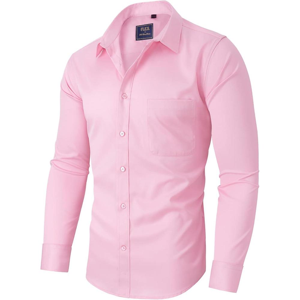 imageAlimens amp Gentle Mens Dress Shirts Long Sleeve WrinkleFree Stretch Shirts Solid Formal Button Down Shirt with PocketPink