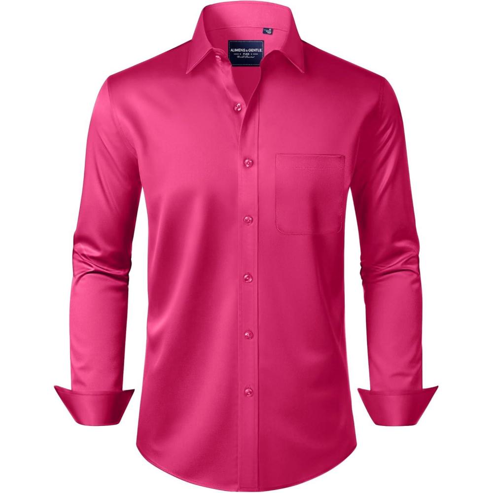 imageAlimens amp Gentle Mens Dress Shirts Long Sleeve WrinkleFree Stretch Shirts Solid Formal Button Down Shirt with PocketRosy