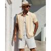 Alimens & Gentle Mens Cuban Guayabera Shirt Short Sleeve Untucked Soild Button Down Shirts Beach Wedding Causal Vacation Tops(Beige)