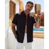 Alimens & Gentle Mens Cuban Guayabera Shirt Short Sleeve Untucked Soild Button Down Shirts Beach Wedding Causal Vacation Tops(Black)