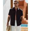Alimens & Gentle Mens Cuban Guayabera Shirt Short Sleeve Untucked Soild Button Down Shirts Beach Wedding Causal Vacation Tops(Black)