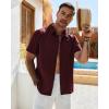 Alimens & Gentle Mens Cuban Guayabera Shirt Short Sleeve Untucked Soild Button Down Shirts Beach Wedding Causal Vacation Tops(Burgundy)