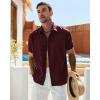 Alimens & Gentle Mens Cuban Guayabera Shirt Short Sleeve Untucked Soild Button Down Shirts Beach Wedding Causal Vacation Tops(Burgundy)