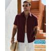 Alimens & Gentle Mens Cuban Guayabera Shirt Short Sleeve Untucked Soild Button Down Shirts Beach Wedding Causal Vacation Tops(Burgundy)